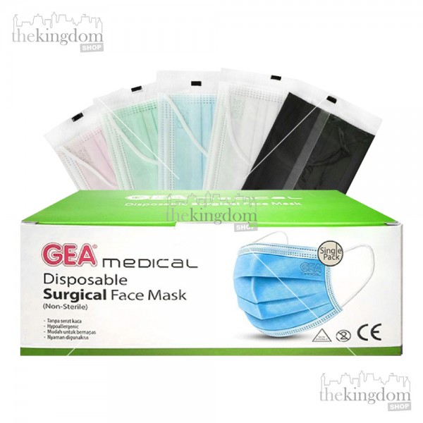 GEA 3ply Surgical Mask Earloop Single Pack White /50