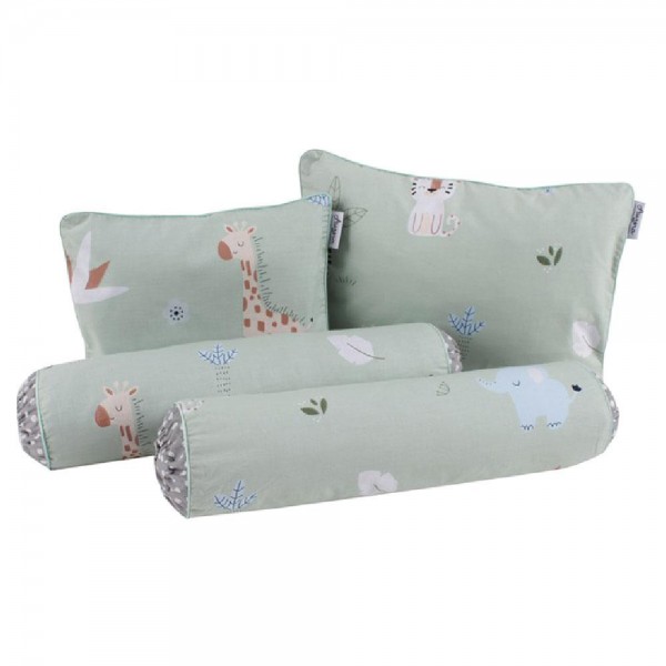 Aurora Baby Pillow Bolster Set Green Safari