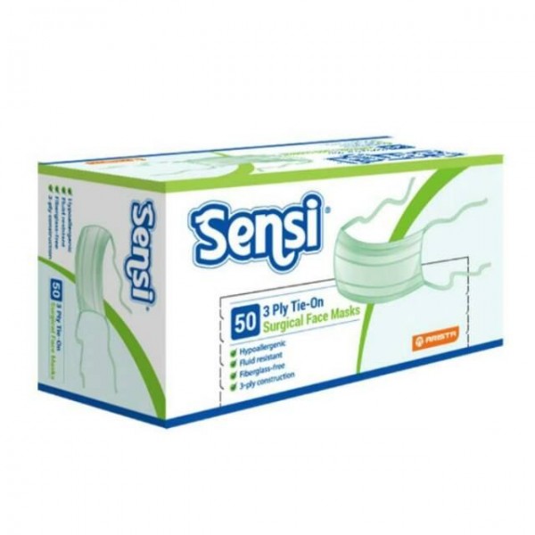 Sensi Mask 3ply Tie On Surgical Face Mask Green /50